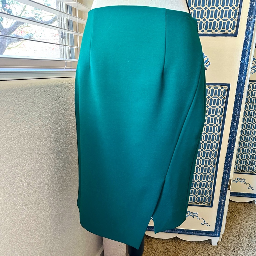 WHBM Emerald Green Pencil Skirt with Asymmetrical Hem